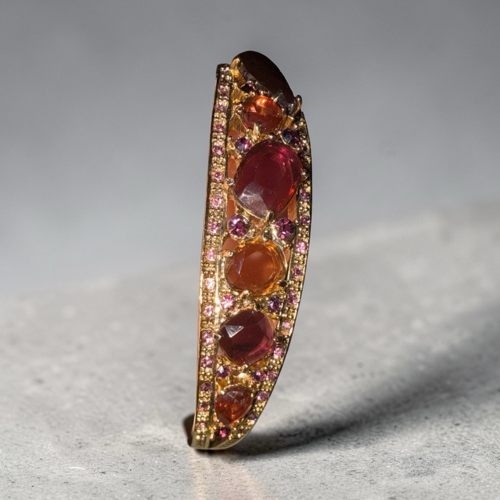 Vintage Monet Multicolor Crystal Hinged Bracelet Gold Tone Marquise Statement